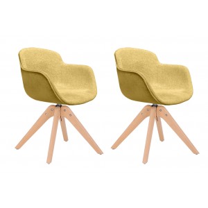Lot de 2 chaises rotatives en tissu jaune chiné avec accoudoirs et pieds bois - TWIST