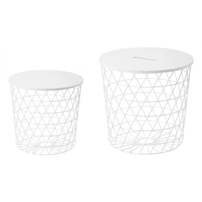 Set de 2 tables basses gigognes rondes filaires en métal blanc - Evy