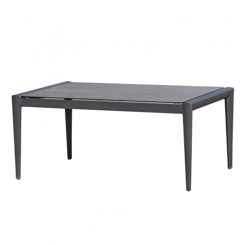 Table de repas pour jardin en aluminium gris et plateau en verre trempé 6 convives - ROAD