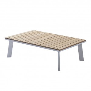 Table basse de jardin en aluminium blanc et bois de teck L110 cm - HAMA