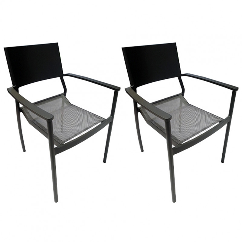 Lot de 2 chaises de jardin noir en aluminium et revêtement textilène - DOLA