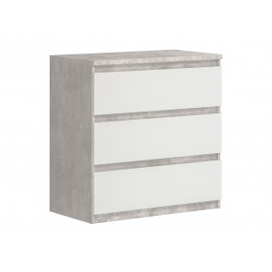 Commode 3 tiroirs blanc et décor béton gris clair - BENNY