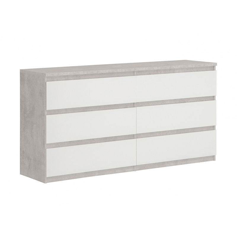 Grande commode 2x3 tiroirs blanc et décor béton gris clair - BENNY