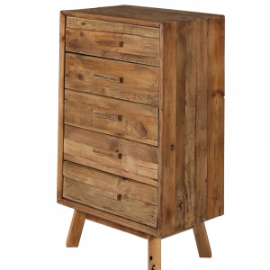 Chiffonnier commode hauteur 101 cm 5 tiroirs bois pin recyclé - CHALET