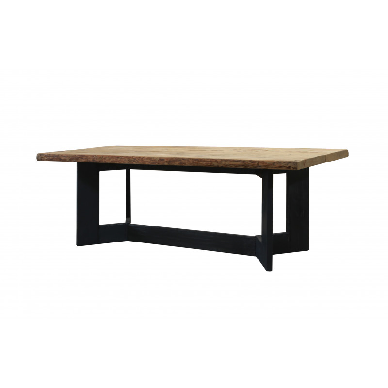 Table repas 220x100 cm 10 convives pieds noirs bois recyclé - CABANON