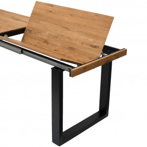 Table extensible avec plateau en chêne massif système de rallonge papillon et piètement en bois noir - RONE