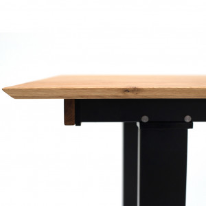 Table extensible avec plateau en chêne massif système de rallonge papillon et piètement en bois noir - RONE