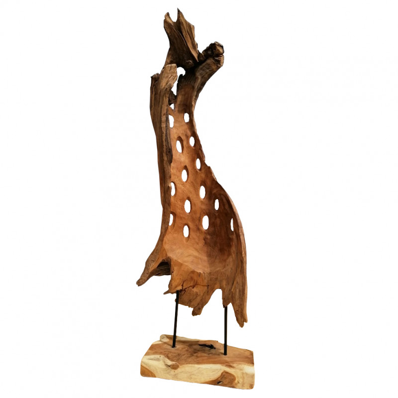 Sculpture rustique et originale en bois de teck brut MAD 1