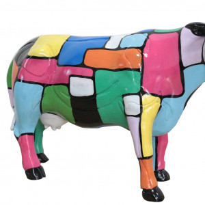 Statue vache avec carreaux de peintures multicolores H39 cm - VIKKI