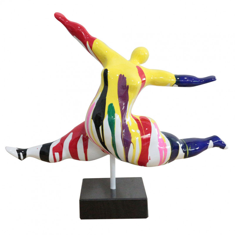 Statue femme sautant avec coulures multicolores H46 cm - LADY DRIPS