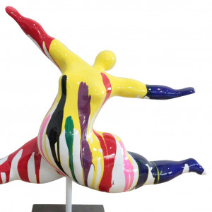 Statue femme sautant avec coulures multicolores H46 cm - LADY DRIPS