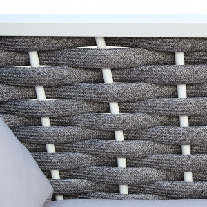 Canapé bas de jardin 3 places en aluminium blanc, tressage gris - RISE