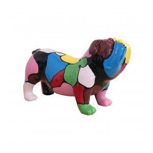 Sculpture chien bulldog taches multicolores résine - SPIKE BULLDOG