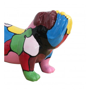 Sculpture chien bulldog taches multicolores résine - SPIKE BULLDOG