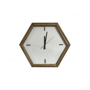 Horloge hexagonale accrochable posable sans support bois pin recyclé - CHALET