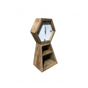 Horloge hexagonale murale 2 niches de rangement 60 cm bois - CHALET