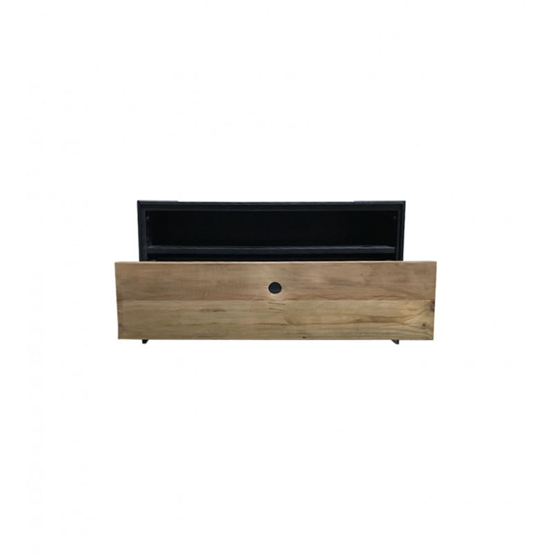 Table basse carrée 80 cm tiroir métal bois pin recyclé - CABANON