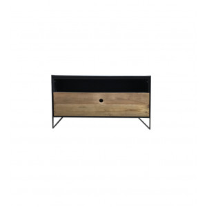Table basse carrée 80 cm tiroir métal bois pin recyclé - CABANON