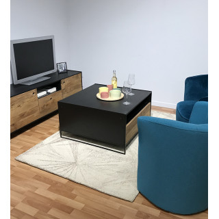 Table basse carrée 80 cm tiroir métal bois pin recyclé - CABANON
