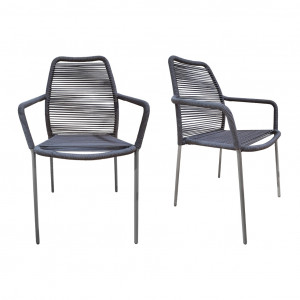 Lot de 2 chaises de jardin en acier et cordage gris - MALIA 8347