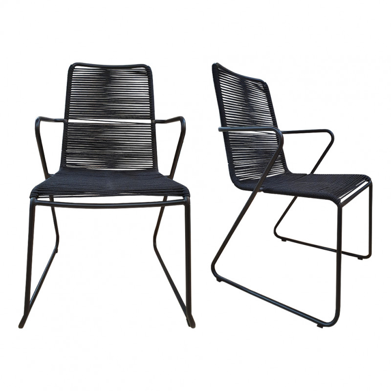 Lot de 2 chaises de jardin noir avec cordage et accoudoirs - NILA 4287