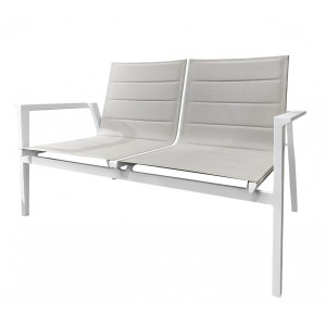 Canapé bas de jardin aluminium blanc et tissu textilène gris - ATLAN