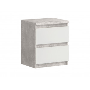Table de chevet 2 tiroirs blanc et décor béton clair - rangement chambre - BENNY