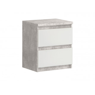 Table de chevet 2 tiroirs blanc et décor béton clair - rangement chambre - BENNY