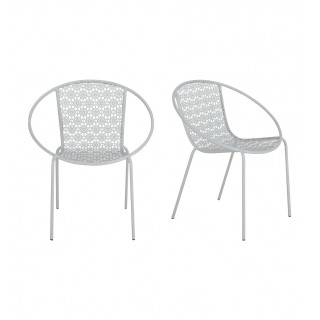 Lot de 2 fauteuils jardin motifs floraux géométriques accoudoirs métal gris clair - contemporain moderne - MARRAKECH 3349