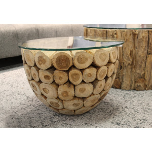 Table basse creuse ronde en rondins de teck massif - design exotique nature et artisanal - KONTIKI