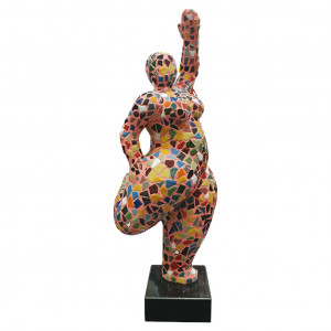 Sculpture Femme en résine avec peinture multicolore et mosaÏque 60 x 24 x 19 cm - MUSA