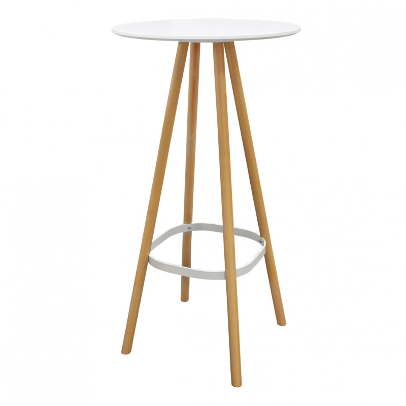 Table haute ronde blanche et pieds bois D.60 cm - STOOLY