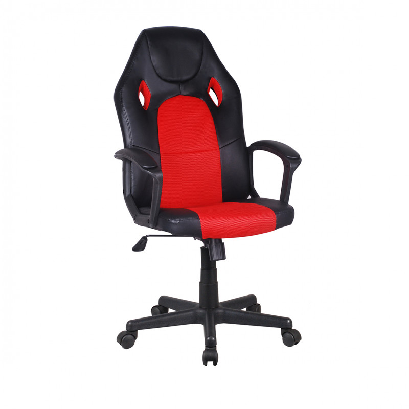 Fauteuil gaming en mesh rouge et simili noir assise réglable dossier inclinable accoudoirs rembourrés roulettes - GLITCH