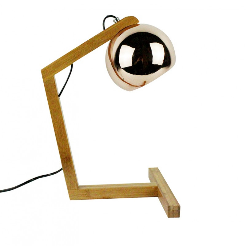 Lampe de chevet métal cuivré pied bois H41cm - COPPER