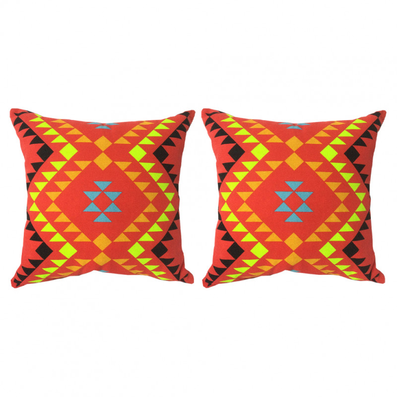 Lot de 2 coussins carrés au motif tribal rouge 45 x 45 cm - TRIBE