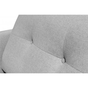Canapé droit 2 places en tissu gris avec coussins capitonnés et pieds bois inclinés - LORNA