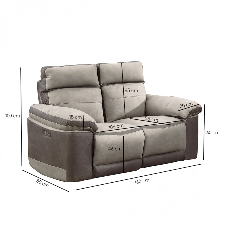 Canapé en tissu relaxation motorisé 2 places BEIGE - CLARA