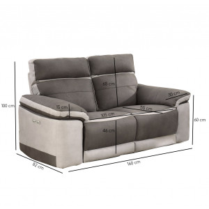 Canapé en tissu relaxation motorisé 2 places TAUPE - CLARA