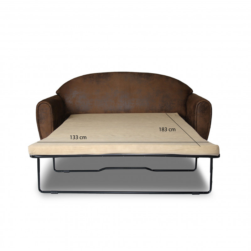 Canapé convertible 196 cm simili marron vieilli style club - CUBA
