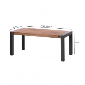 Table de repas extensible 200 à 250 cm style industriel en bois massif et métal - WORKSHOP