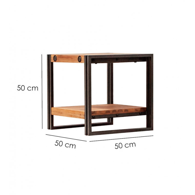 Table d'appoint carrée 50 cm en bois d'acacia et métal - WORKSHOP