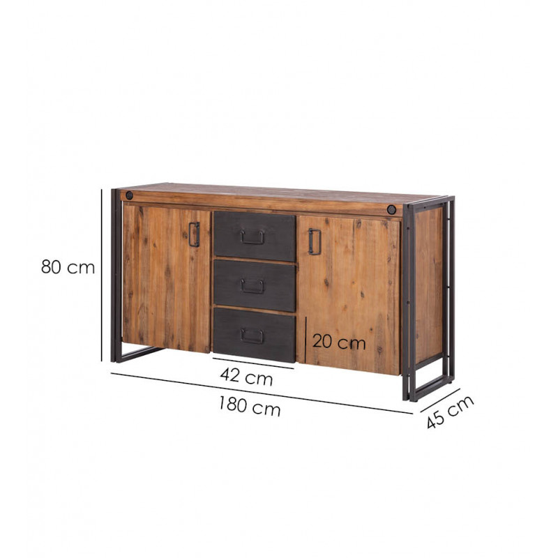 Buffet bois massif & métal 180cm – Workshop-Buffet-Meubletmoi.com