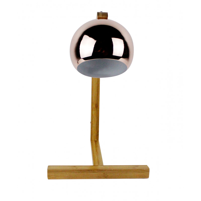 Lampe de chevet métal cuivré pied bois H41cm - COPPER