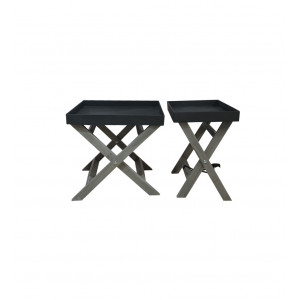 Lot de 2 plateaux sur pied repliable bois naturels gris noir - GEOKERTA 8833