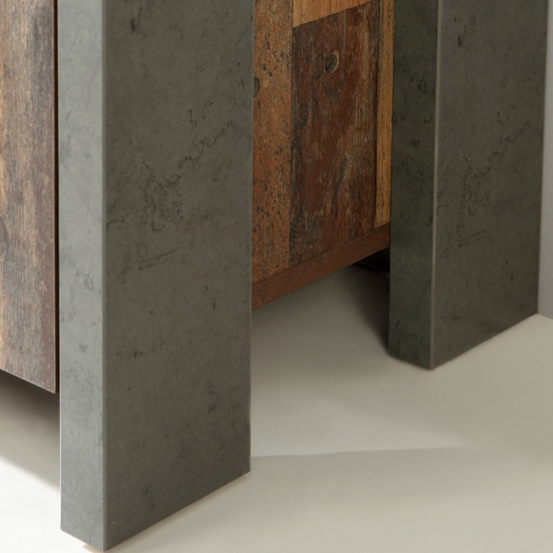 Vitrine droite/gauche en panneaux de particules avec revêtement effet bois, béton gris et porte vitrée - BUCK