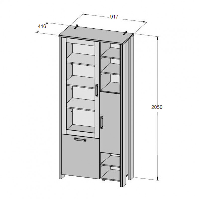 Vitrine gauche en panneaux de particules avec revêtement effet bois, béton gris et porte vitrée - BUCK