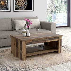 Table basse avec plateau relevable finition effet bois vieilli - BUCK