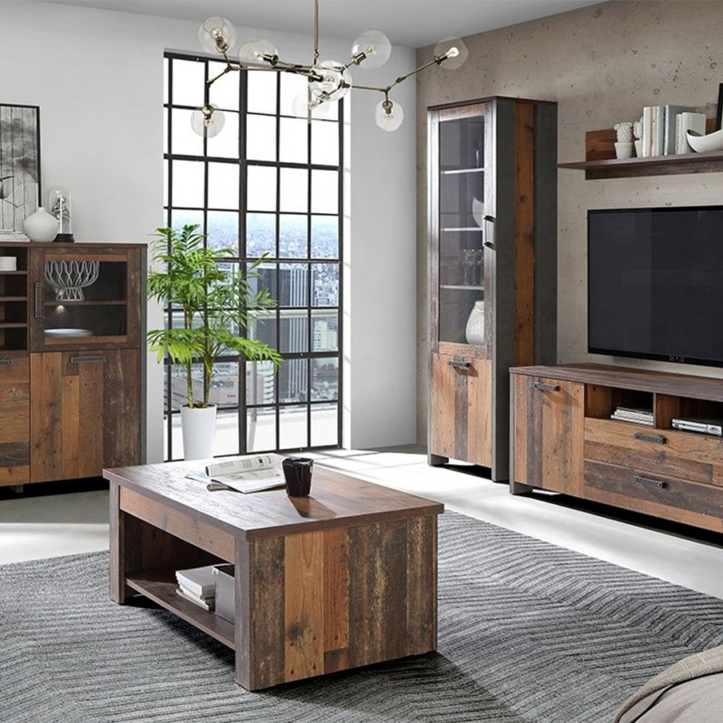 Table basse avec plateau relevable finition effet bois vieilli - BUCK