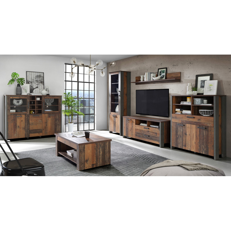 Table basse avec plateau relevable décor effet bois rustique - BUCK