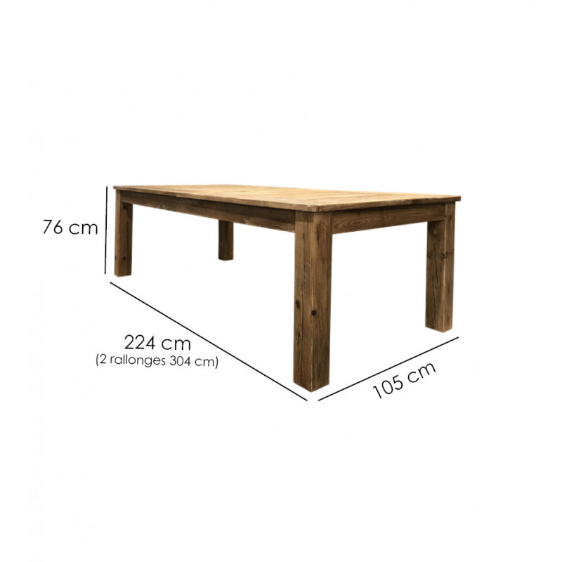 Table extensible 224 à 304 cm en bois de pin massif recyclé - CHALET